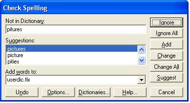 Spell check dialog