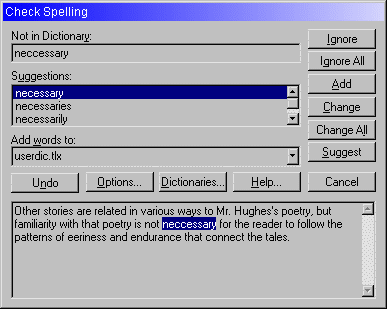 Spell check dialog showing context display.